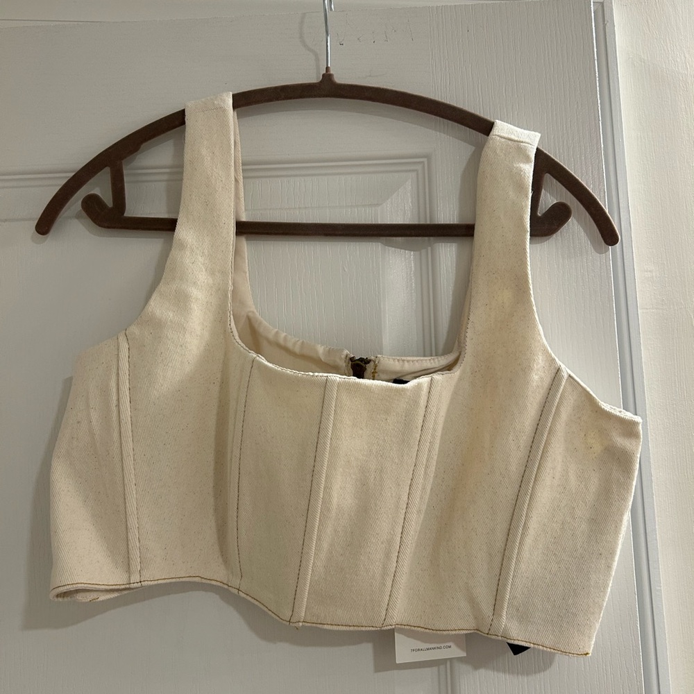 Beige denim crop top